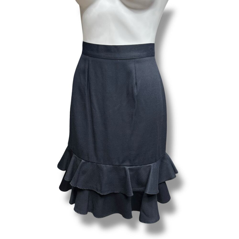 Vtg Worthington Skirt Tiered Ruffle Fit & Flare A Line Black Knee Length Size 6